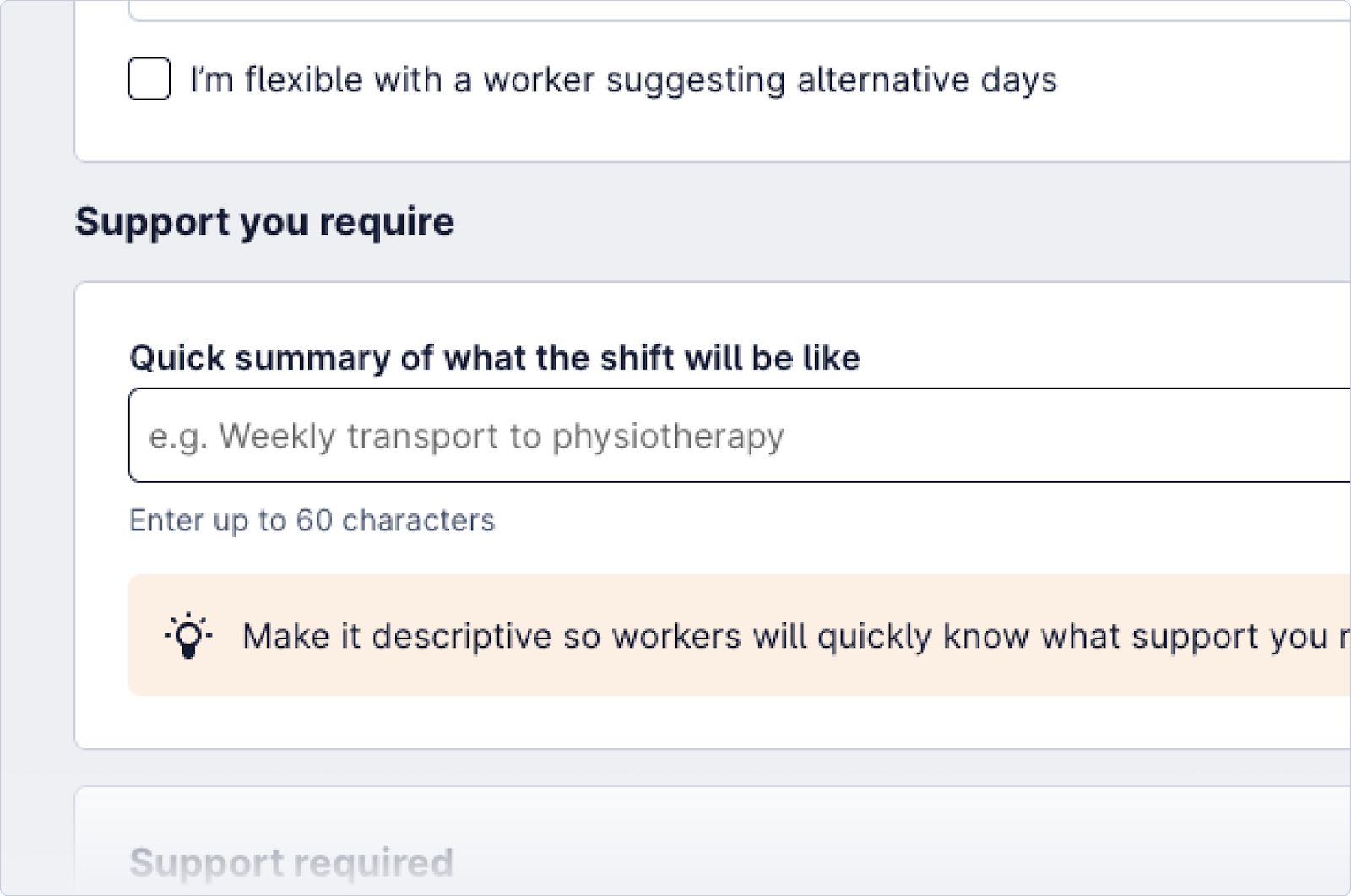Screenshot of the interface of creating a job highlighting the job summary text field